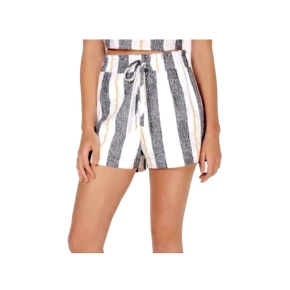 GYPSIES & MOONDUST Shorts Elastic Pull-On Stripe Grey/White/Yellow Women Size XL - Picture 1 of 12